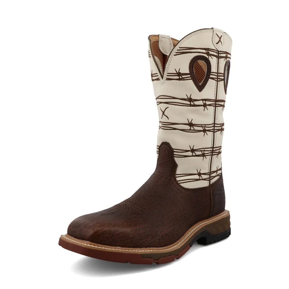 Twisted X 12″ Western Work Boot Brown Elephant Print / Bone
